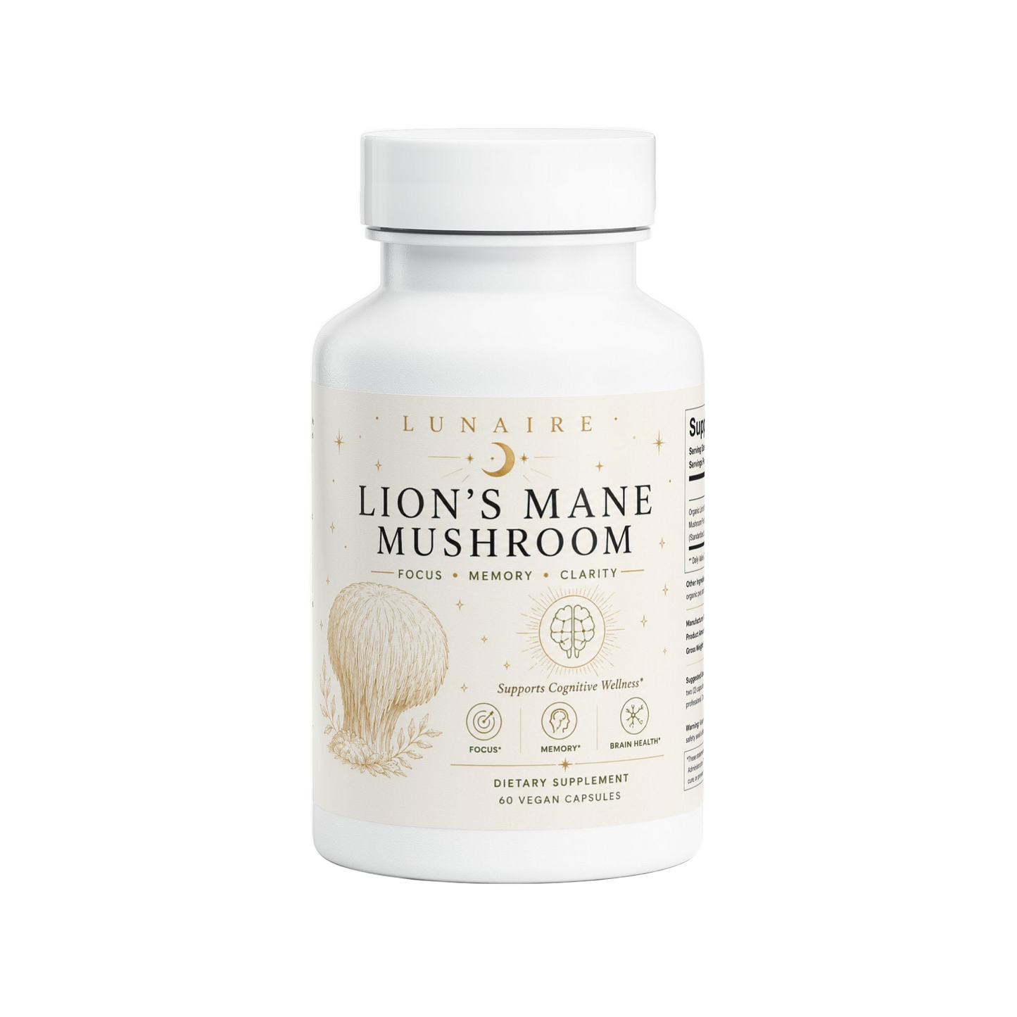 Lunaire Lion's Mane Mushroom bottle, front view