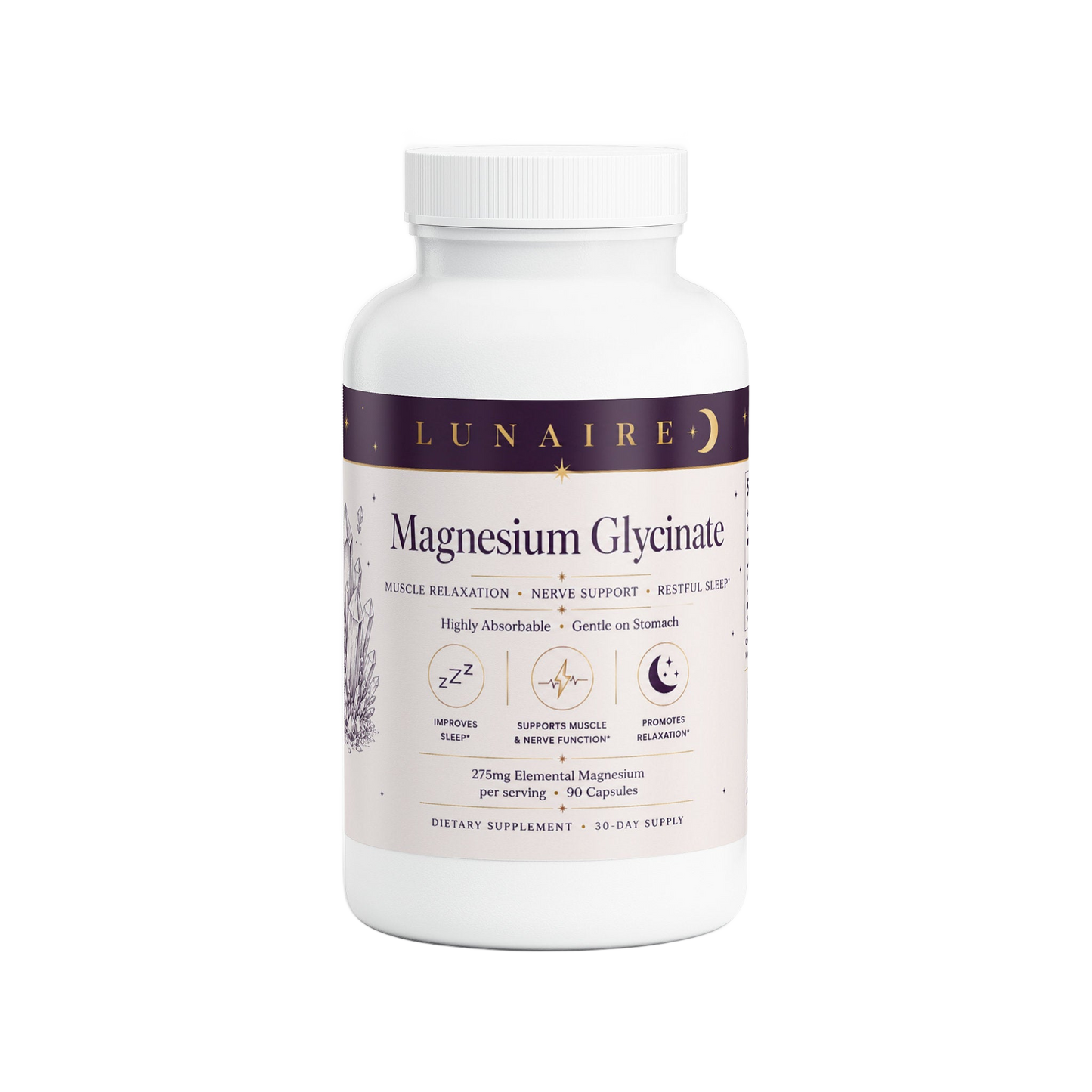 Lunaire Magnesium Glycinate bottle, front view