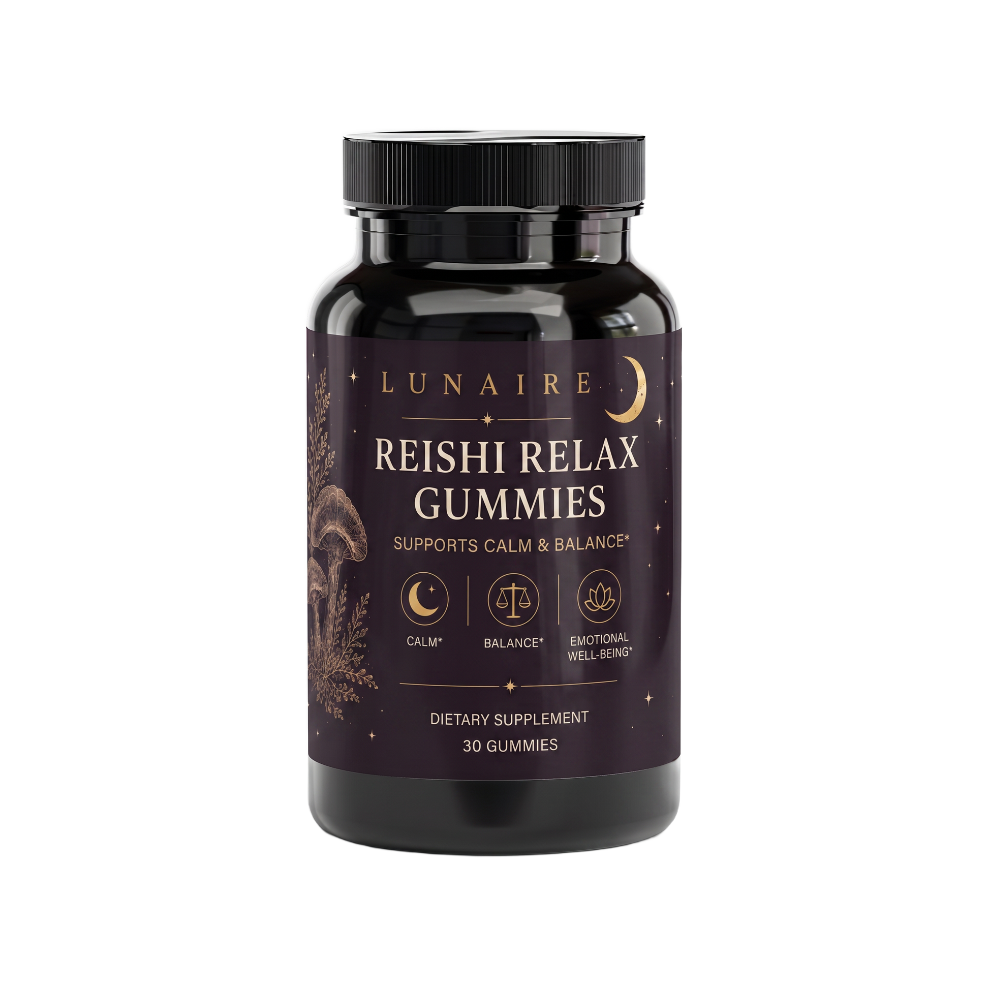 Lunaire Reishi Relax Gummies bottle, front view