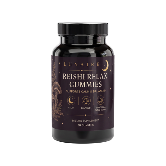 Lunaire Reishi Relax Gummies bottle, front view